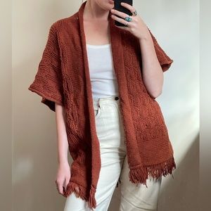Rust fringe cardigan